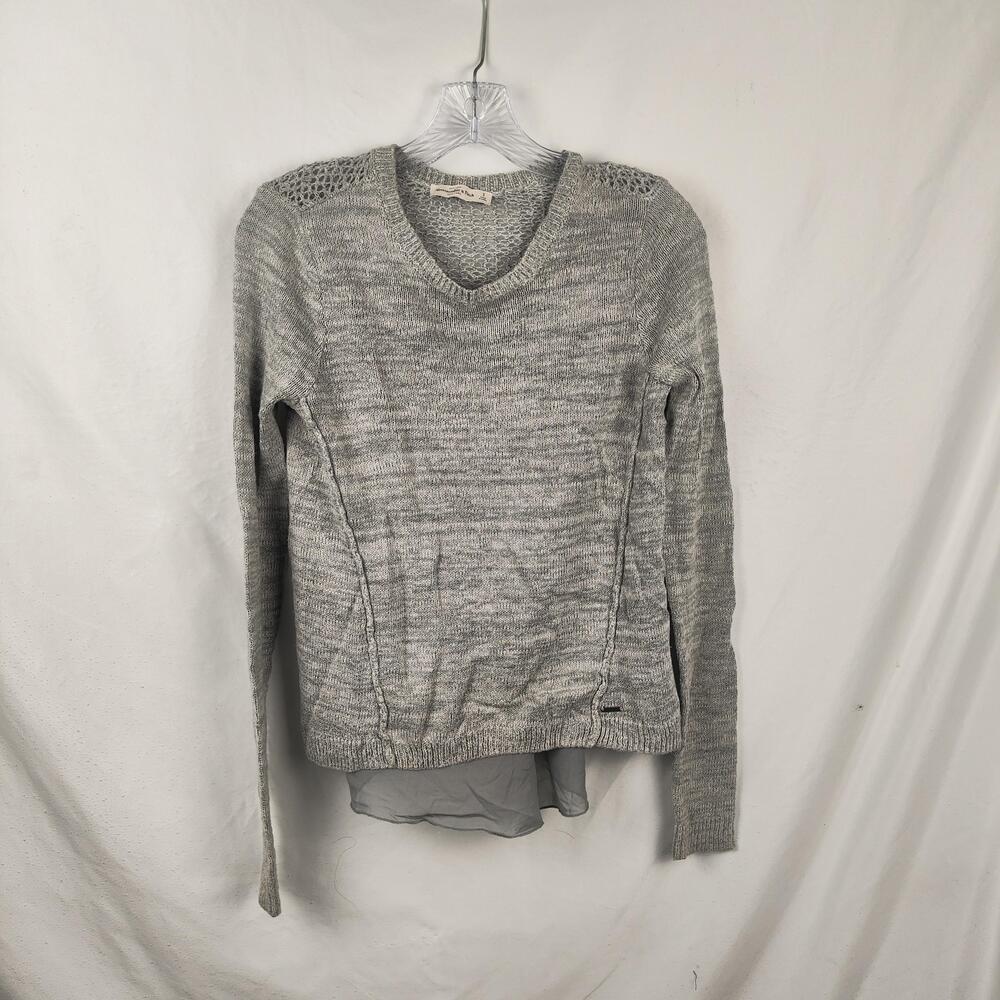 Abercrombie & Fitch Sweater Womens Small Gray V Neck Chiffon Back Knit Pullover
